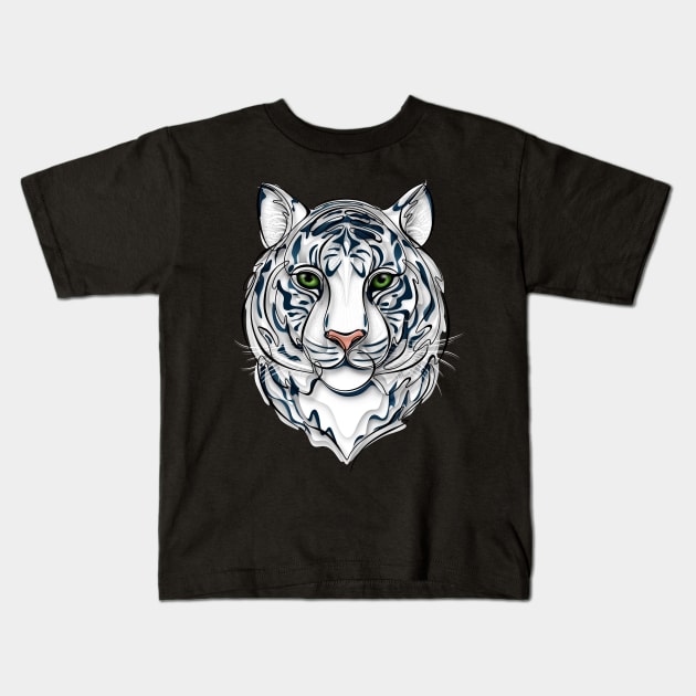 Continuous Line White Tiger Portrait. 2022 New Year Symbol by Chinese Horoscope Kids T-Shirt by lissantee